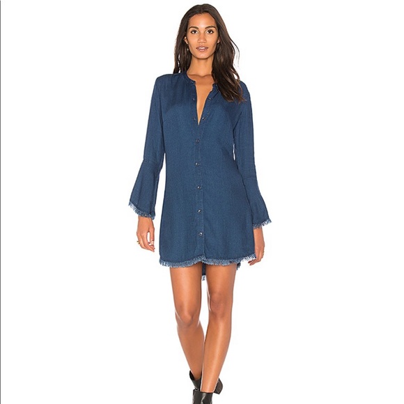 Splendid > Blue Ruffle Button Down Shirt Dress > S - Picture 1 of 11